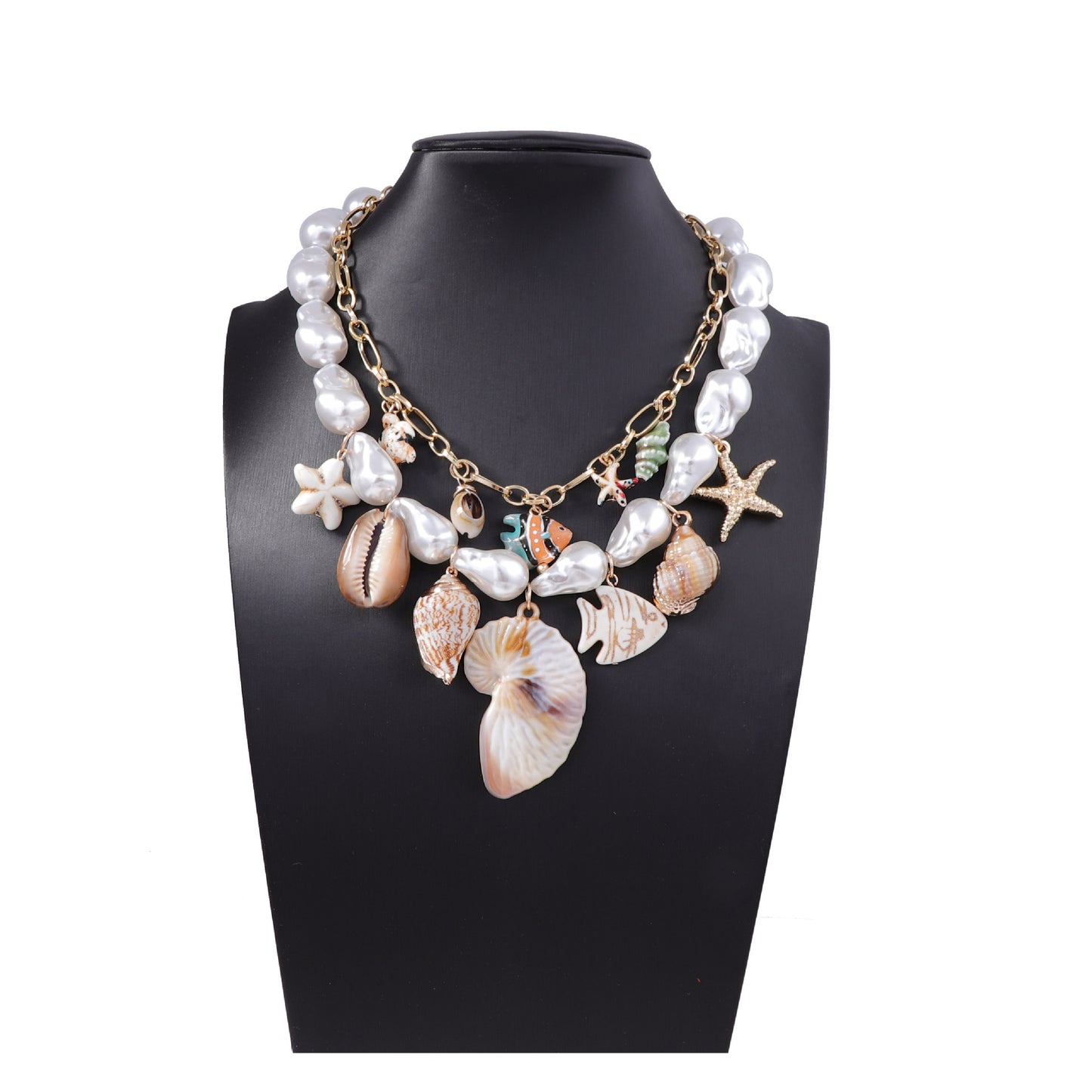 Baroque Faux Pearl Shell Layered Necklace