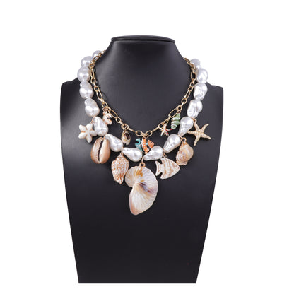 Baroque Faux Pearl Shell Layered Necklace
