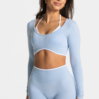 Color Blocked Long Sleeve Workout Top for Women