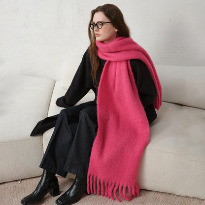 Classic Wool Blend Solid Color Fringed Scarf for Women