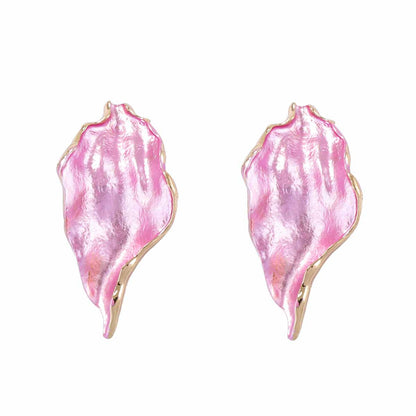 Minimal Luxury Asymmetric Leaf Enamel Stud Earrings
