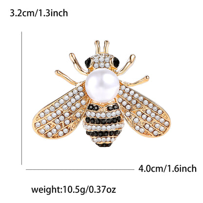 Trendy Alloy Rhinestone Bee Brooch Pearl Pin for Women's Blazer
