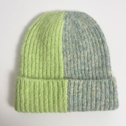Trendy Color Block Knitted Beanie Soft Plush Warm Hat