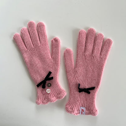 Elegant Touchscreen Knit Gloves with Bow Design
