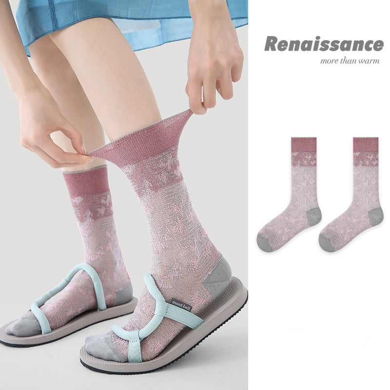 Mid Calf Pastel Colorblock Nylon Socks Breathable