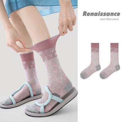 Mid Calf Pastel Colorblock Nylon Socks Breathable