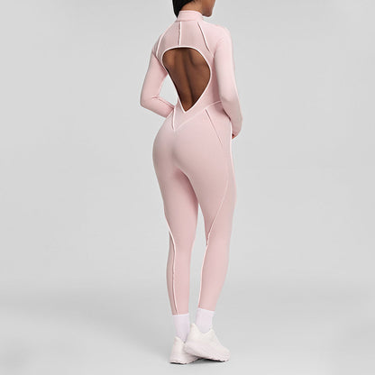 Color Block Yoga Jumpsuit with Hollow Back Spaghetti Strap