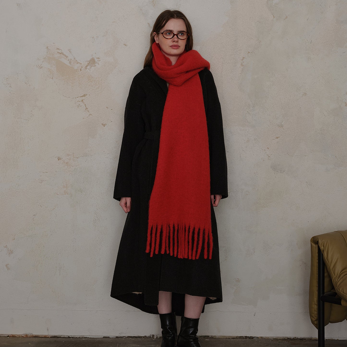 Classic Wool Blend Solid Color Fringed Scarf for Women