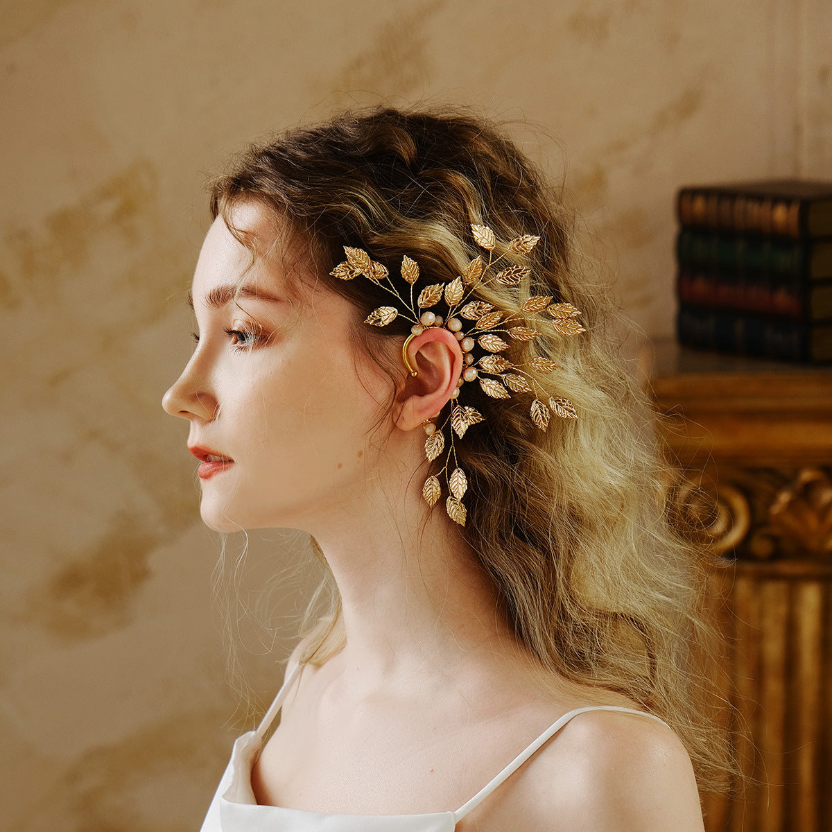 Crystal Leaf Ear Cuffs Vintage Style Clip-On Earrings