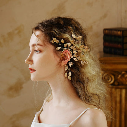 Crystal Leaf Ear Cuffs Vintage Style Clip-On Earrings