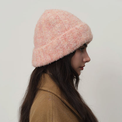 Vintage Warm Thick Knit Beanie with Contrast Color for Women