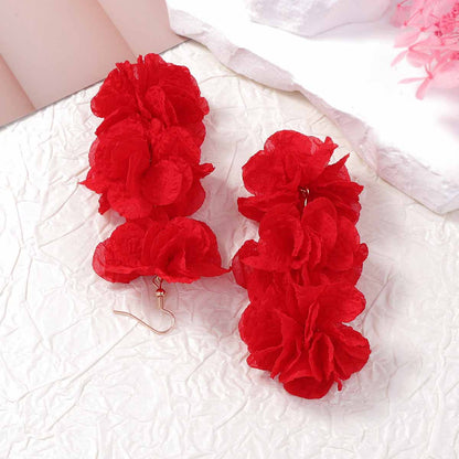 Fabric Flower Statement Earrings Lightweight Office Chic