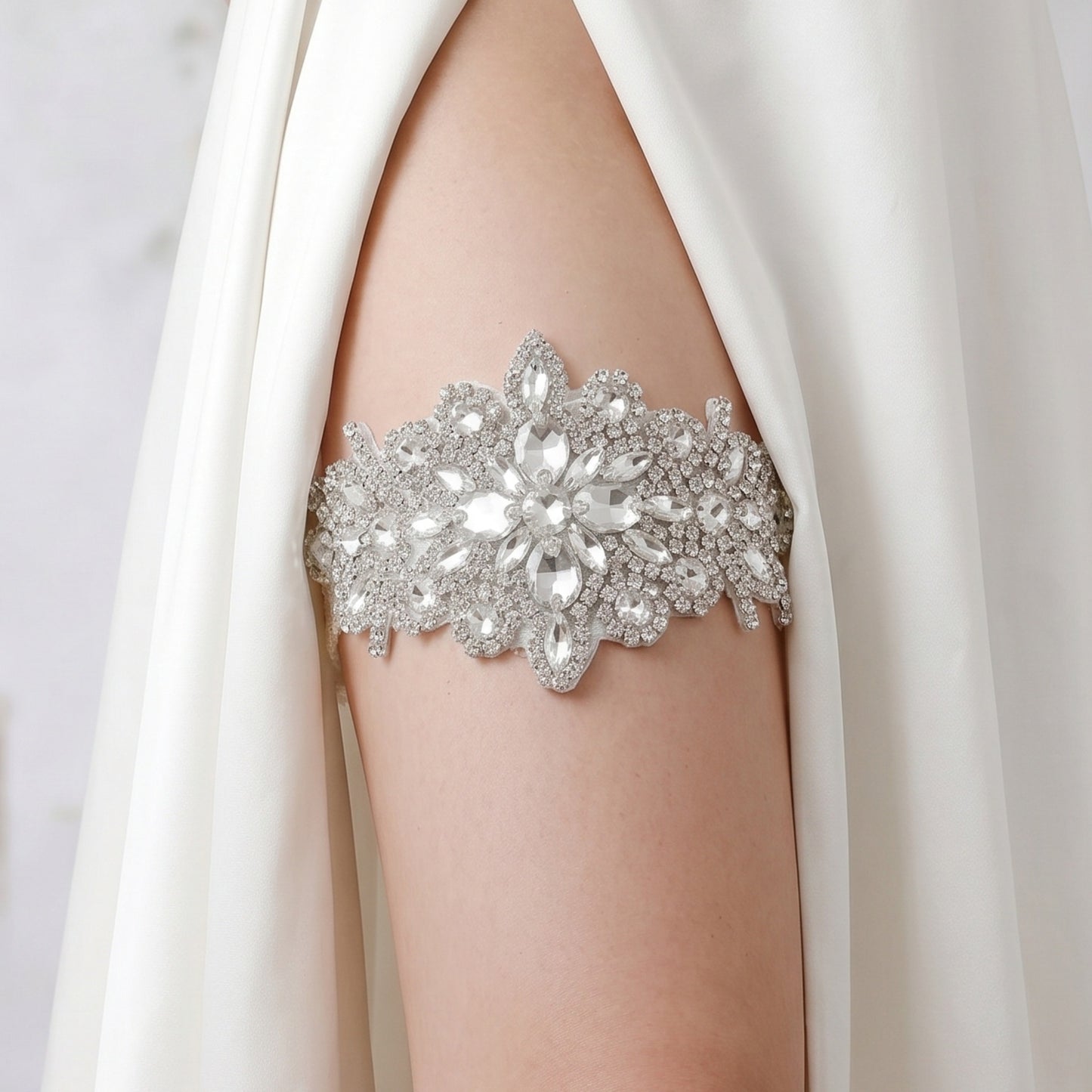 Bridal Lace Garter Belt with Rhinestones and Pearls for Elegant Weddings