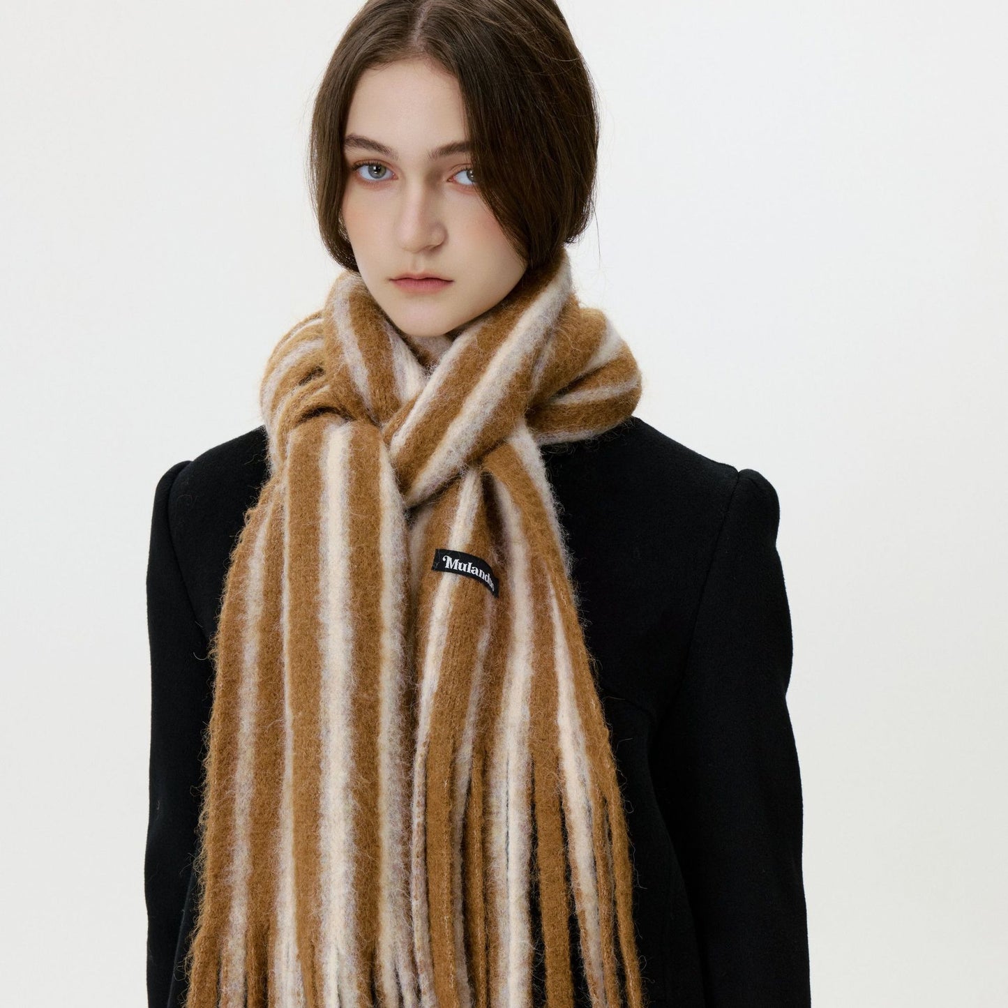 Trendy Color Block Striped Tassel Scarf Warm Shawl