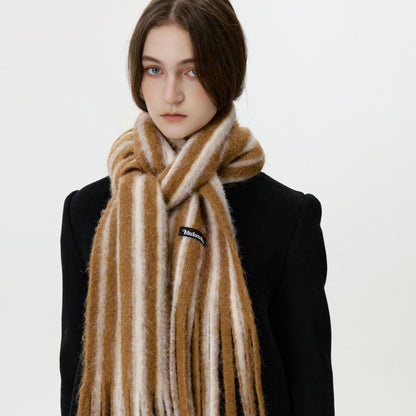 Trendy Color Block Striped Tassel Scarf Warm Shawl