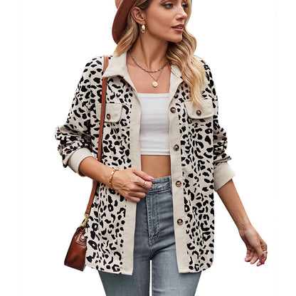 Leopard Print Long Sleeve Button-Up Jacket for Women