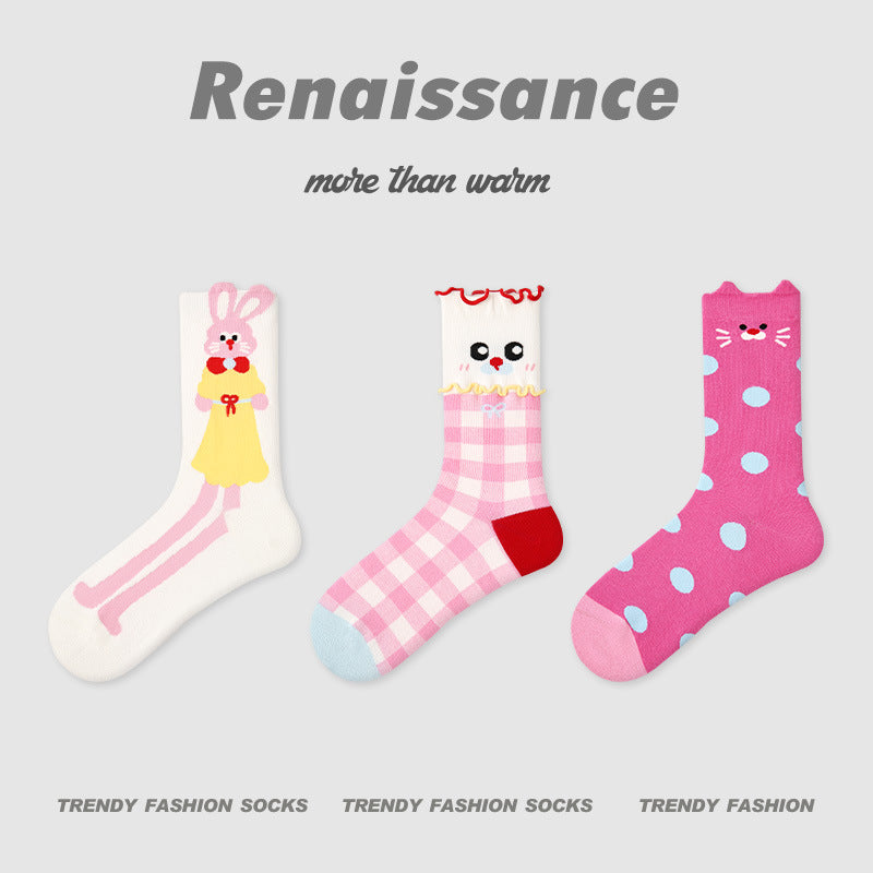 Socks Renaissance Animal Cartoon Combed Cotton Casual