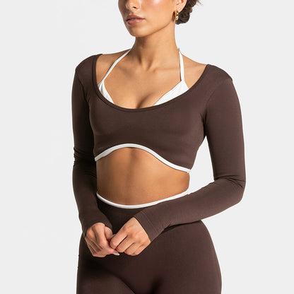 Color Blocked Long Sleeve Workout Top for Women