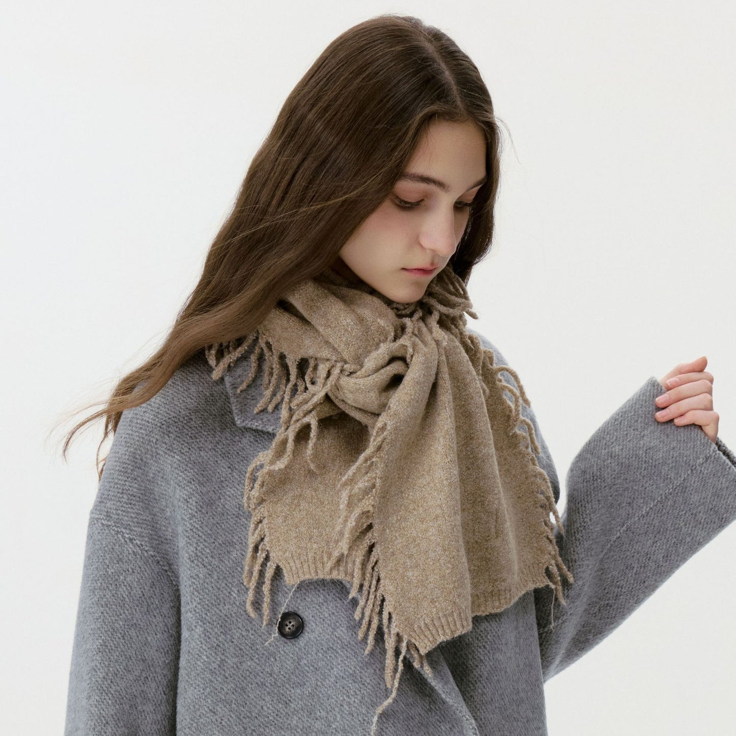 Knitted Tassel Wool Blend Scarf - Soft Casual Unisex Neck Warmer
