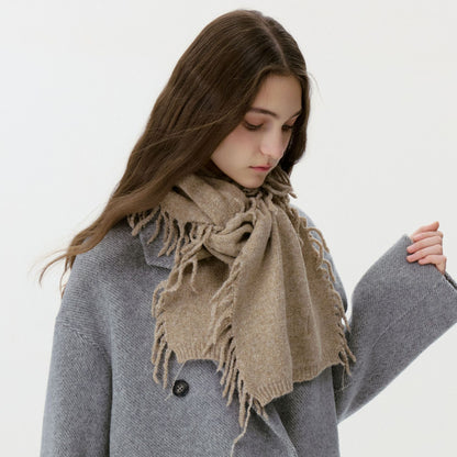 Knitted Tassel Wool Blend Scarf - Soft Casual Unisex Neck Warmer