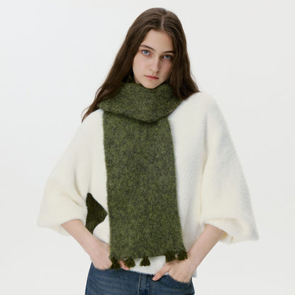 Trendy Solid Color Wool Blend Fringe Scarf for Women