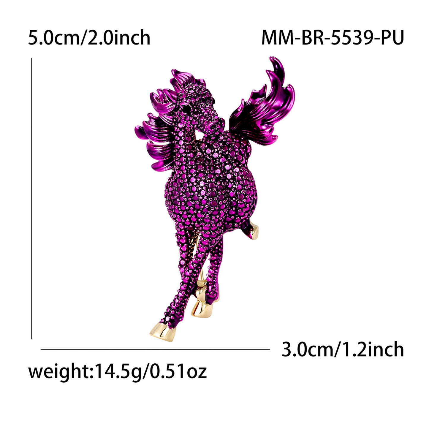 Metallic Horse Brooch Vintage Style Rhinestone Pin for Women