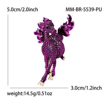 Metallic Horse Brooch Vintage Style Rhinestone Pin for Women
