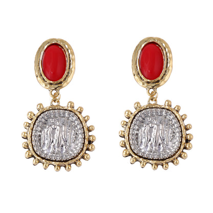 Vintage Geometric Resin Inlay Alloy Drop Earrings