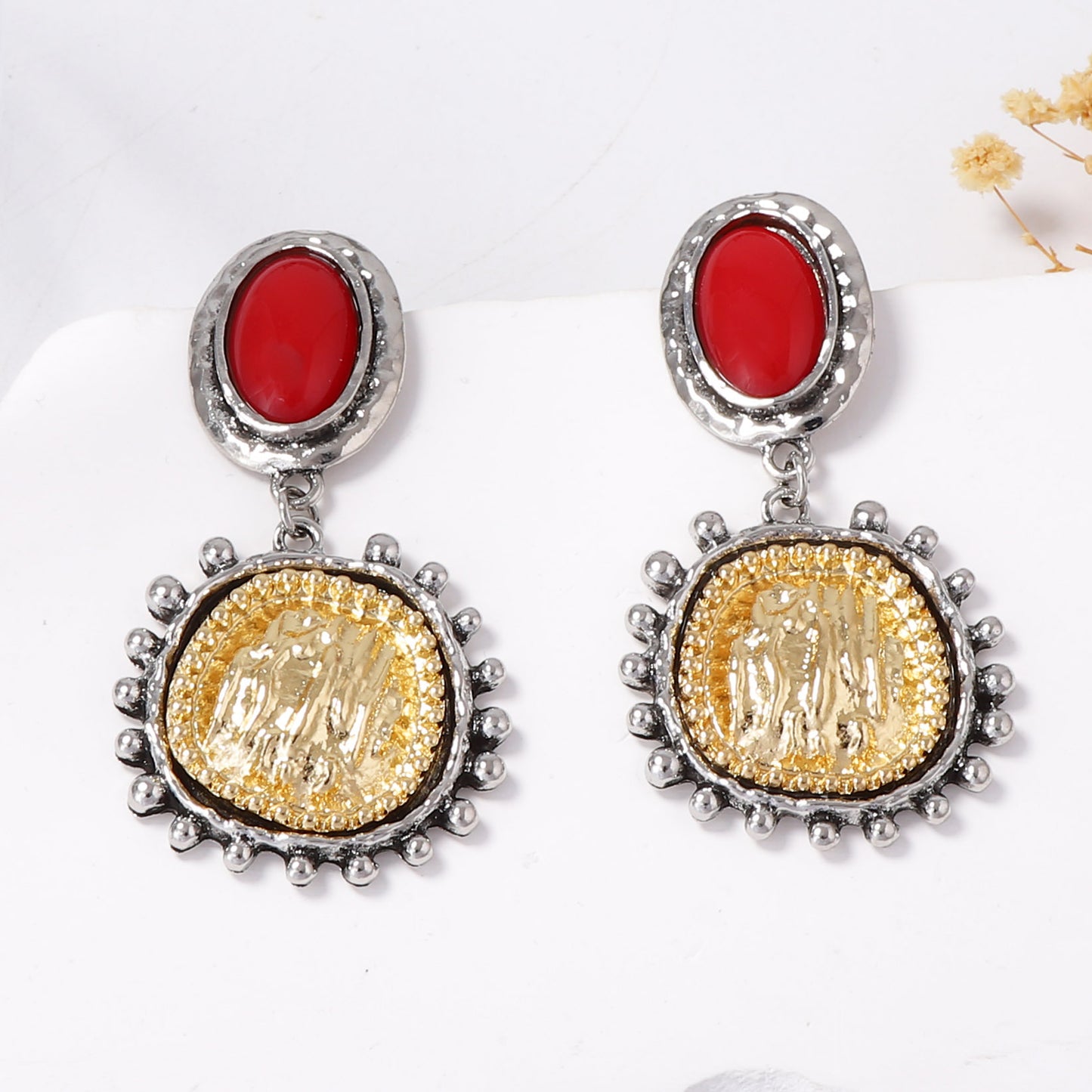 Vintage Geometric Resin Inlay Alloy Drop Earrings