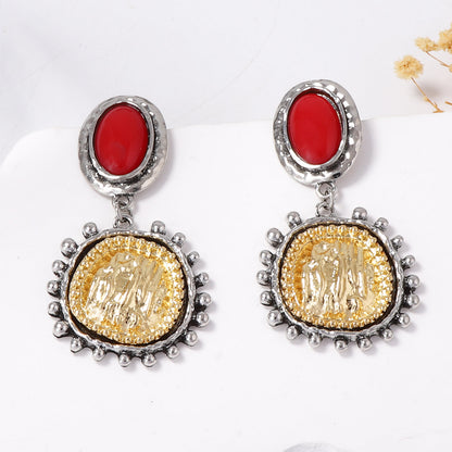 Vintage Geometric Resin Inlay Alloy Drop Earrings