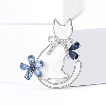 Cat Brooch Cute Rhinestone Enamel Pin Minimalist Women's Fashion Accessory