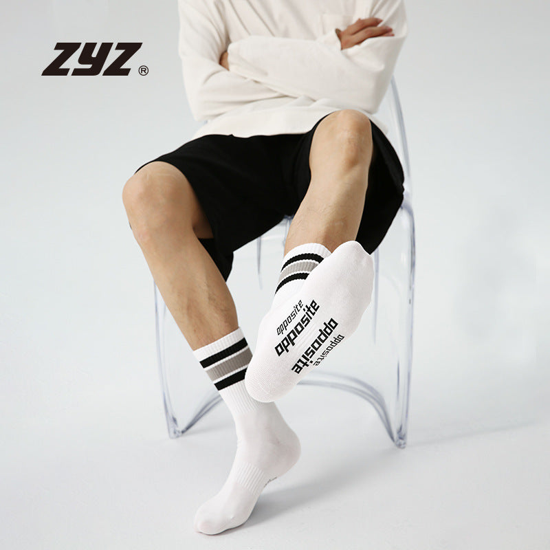 Mid Calf Striped Sport Socks Moisture Wicking Cotton