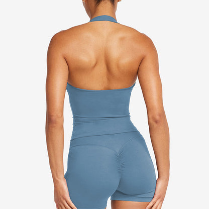 Crossback Sports Tank Top with Removable Pads for Gym and Yoga
