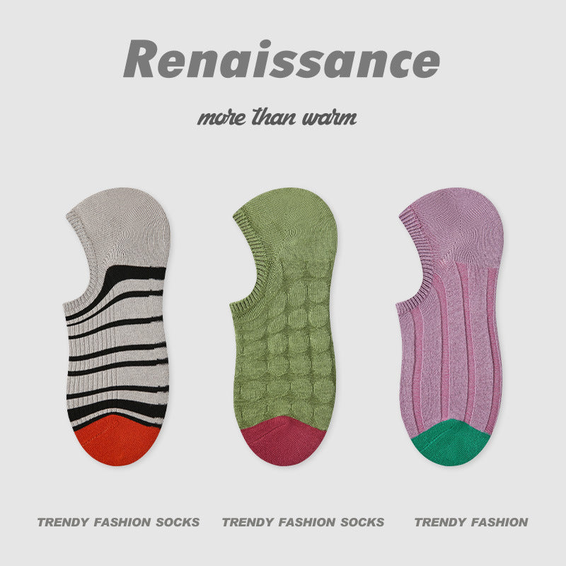 Socks Vintage Embossed Combed Cotton No Show