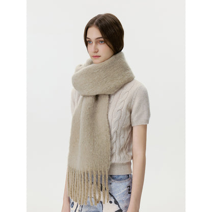Solid Color Wool Blend Fringe Scarf for Women
