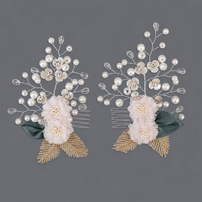 Elegant Floral Hair Clips with Pearl and Rhinestone Accents