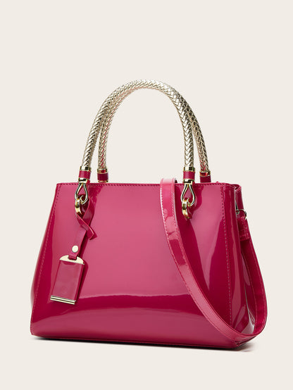Stylish Red Patent Leather Tote Bag
