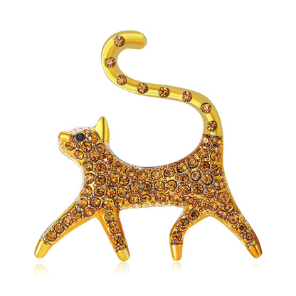 Fashionable Cartoon Cat Brooch Alloy Rhinestone Pin for Women