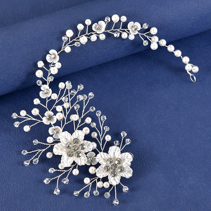 Floral Pearl Crystal Handmade Headband Bridal Hairpiece