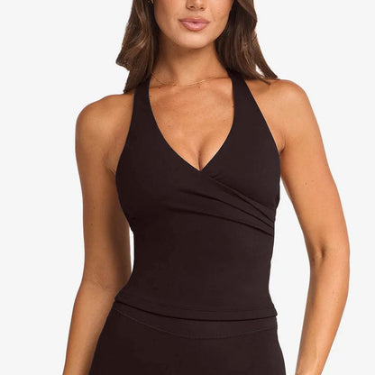 Women’s Crossback V-Neck Yoga Tank Top with Fixed Padding