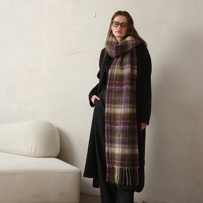 Designer Plaid Winter Scarf Cozy Woven Shawl with Fringes