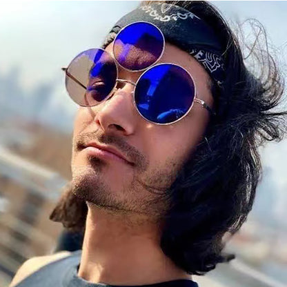 Trendy Punk Round Sunglasses with Metal Frame