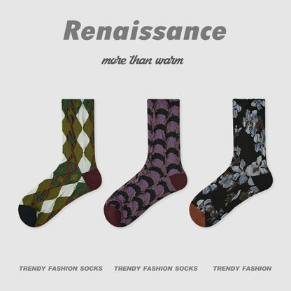 Socks Embossed Floral Mid Calf Cotton Moisture Wicking
