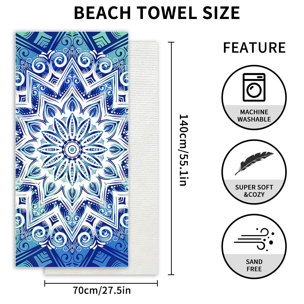 Multisize Microfiber Beach Towels Absorbent Printed Surf Towels