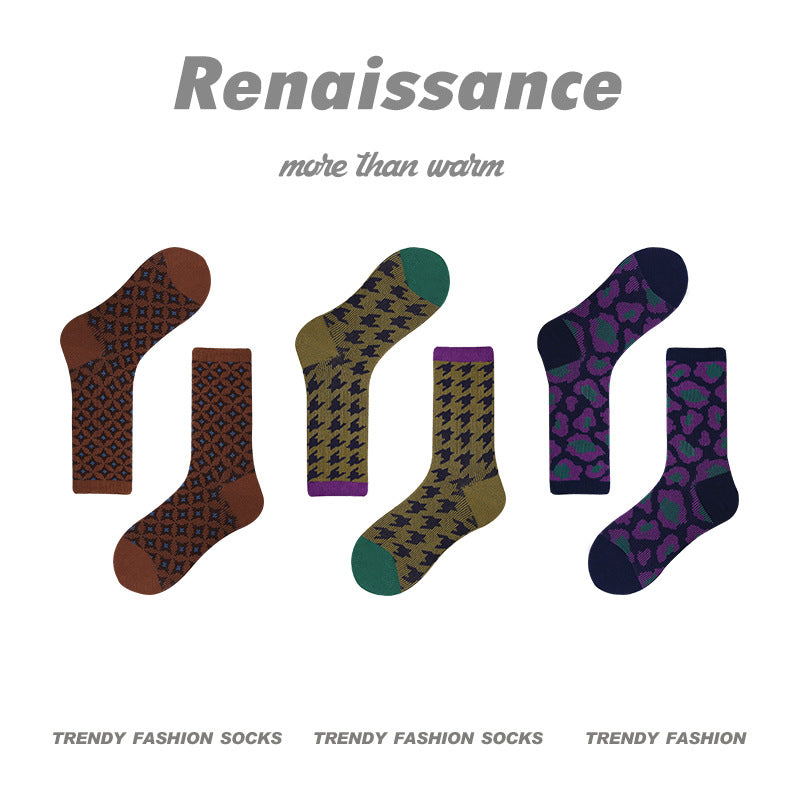 Mid Calf Vintage Gradient Cotton Socks