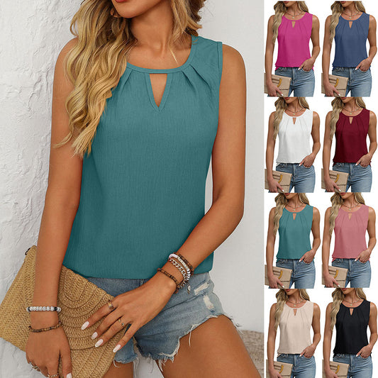 Casual Solid Color Sleeveless T-Shirt for Women