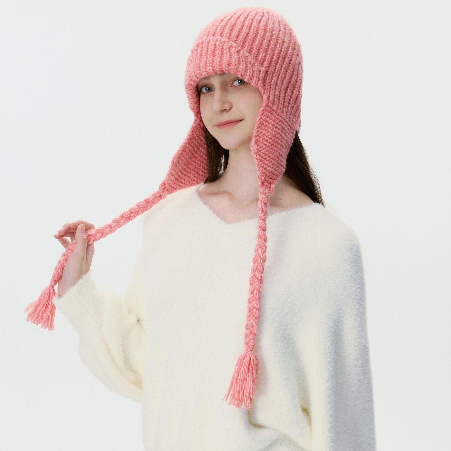 New Women's Wool Knitted Pilot Hat with Ear Flaps