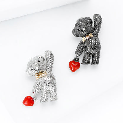 Heart Bear Rhinestone Brooch Fashion Alloy Decorative Pin for Women