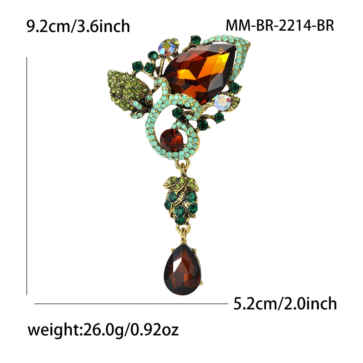 Creative Alloy Rhinestone Water Drop Glass Brooch Fashionable Floral Accessory