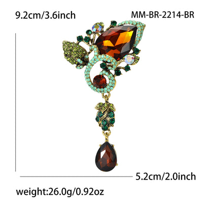 Creative Alloy Rhinestone Water Drop Glass Brooch Fashionable Floral Accessory